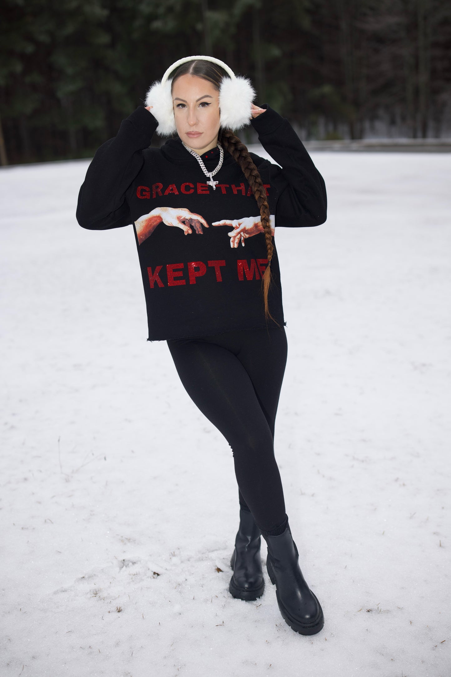 RHINESTONE GRACE THAT KEPT ME HOODIE UNISEX