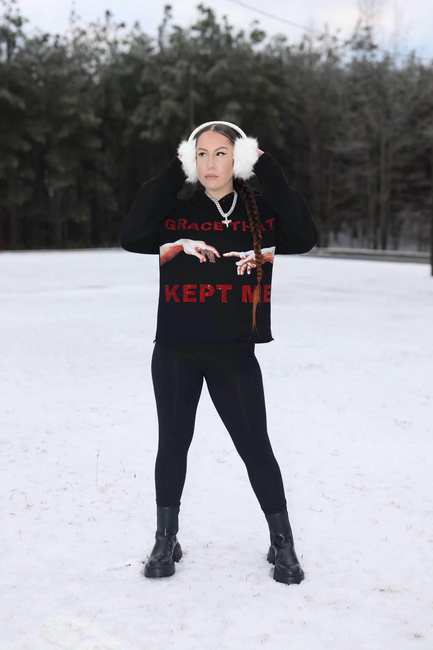RHINESTONE GRACE THAT KEPT ME HOODIE UNISEX