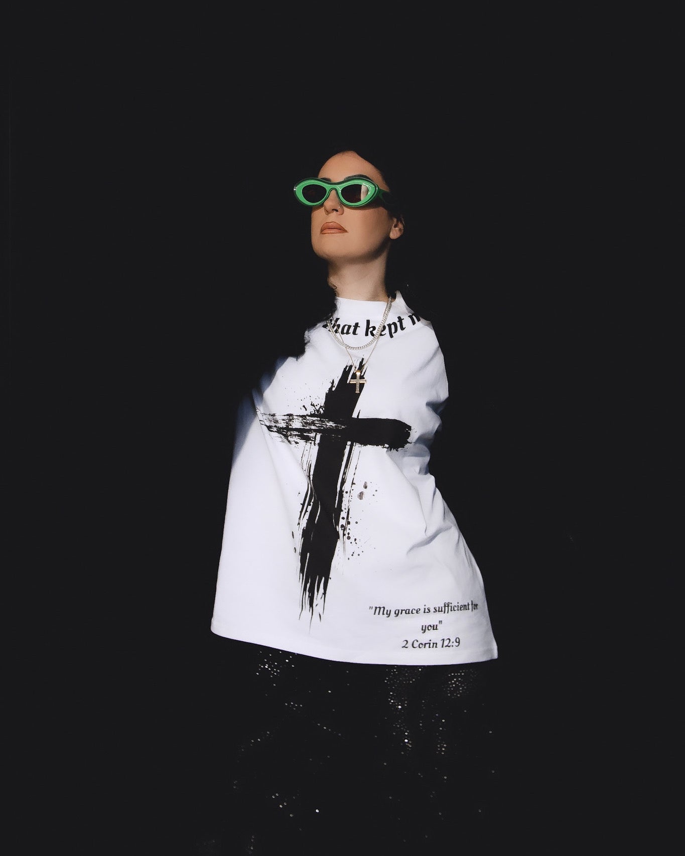 OVERSIZED GRACE THAT KEPT ME TEE WHITE W/ CROSS UNISEX