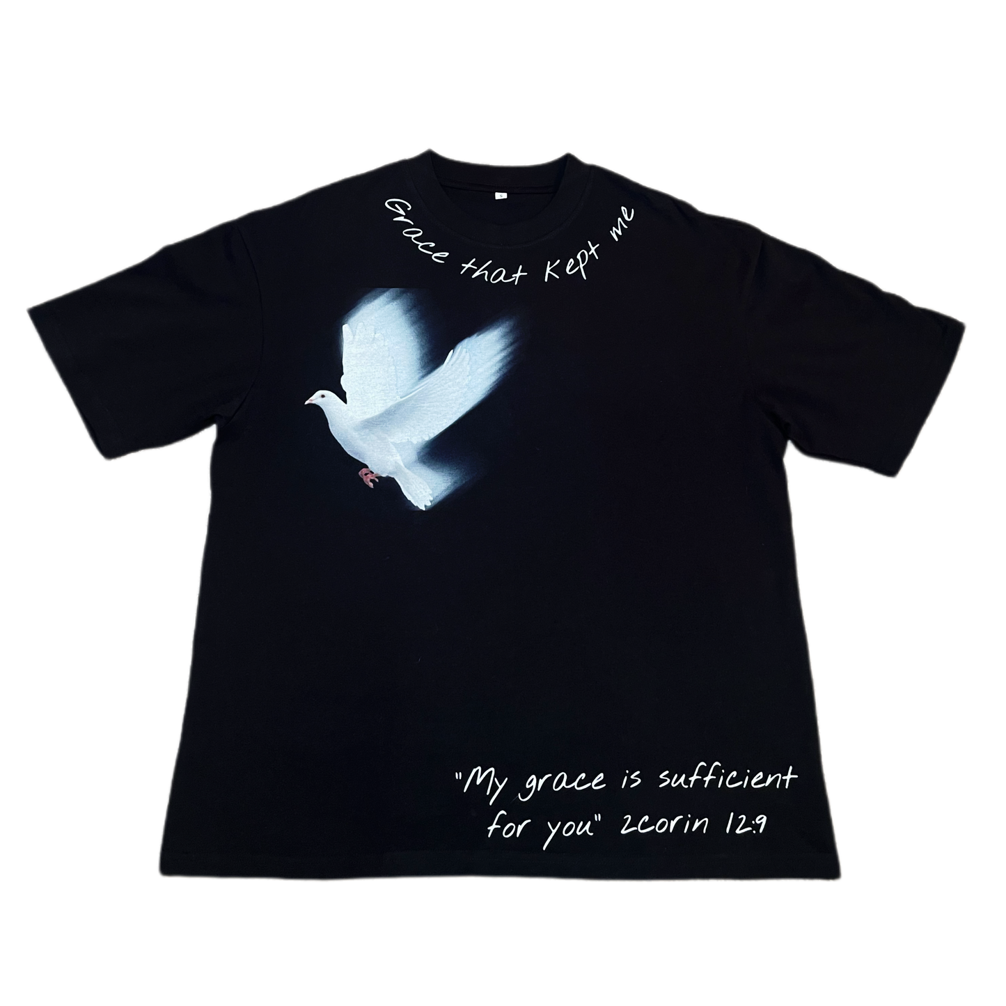 OVERSIZED GRACE THAT KEPT ME TEE BLACK W/ DOVE UNISEX