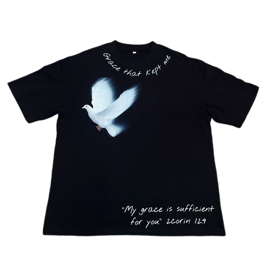 OVERSIZED GRACE THAT KEPT ME TEE BLACK W/ DOVE UNISEX