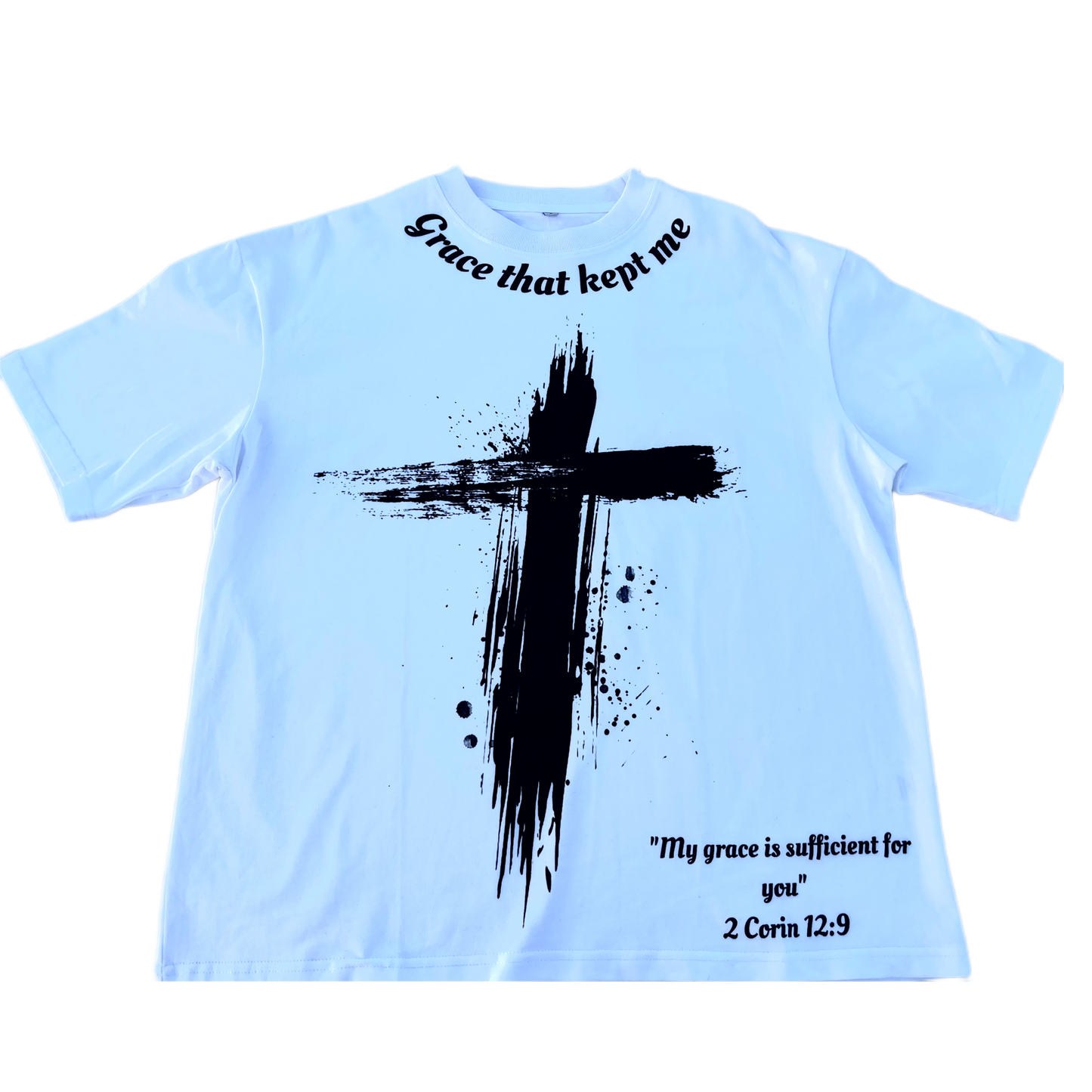 OVERSIZED GRACE THAT KEPT ME TEE WHITE W/ CROSS UNISEX